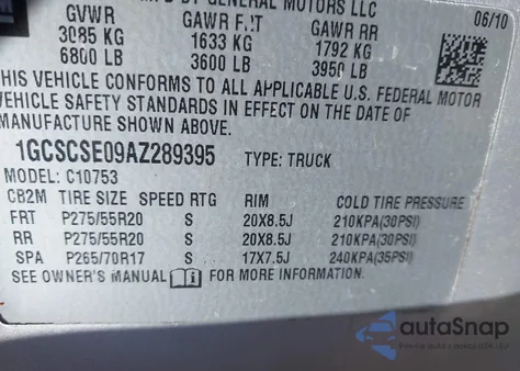 2010 Chevrolet Silverado 1500 Lt from USA, damaged, VIN 1GCSCSE09AZ289395